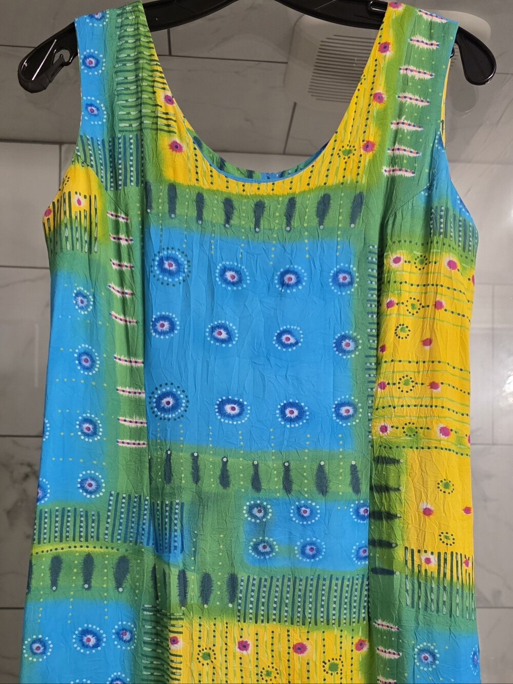 Vintage Jams World Bright Green Blue "Jive" Print Maxi Dress Sz S Ex.Con